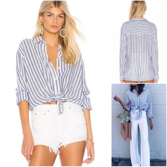 Rails Sydney Boracay Stripe Button Down Shirt Medium linen blend - Picture 11 of 12